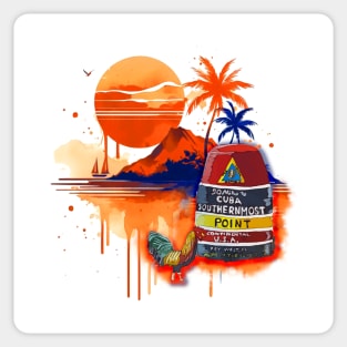 Key West Southernmost Point in the US Marker with Cuban inspired background - WelshDesigns Sticker